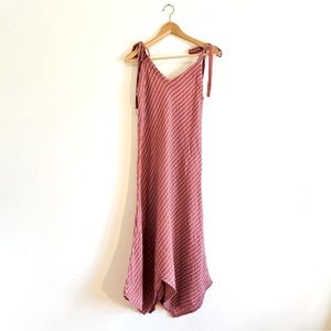 Linen made in Italy maxi dress pink with white stripes adjustable straps